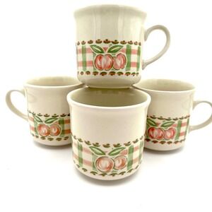 Vintage 80s Rosenberger Peach Apple Mugs Set 4 Coffee Cups Cottagecore Kitchen